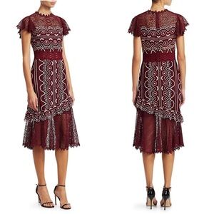 Sea New York Lola Lace Midi Dress‎ in Burgundy